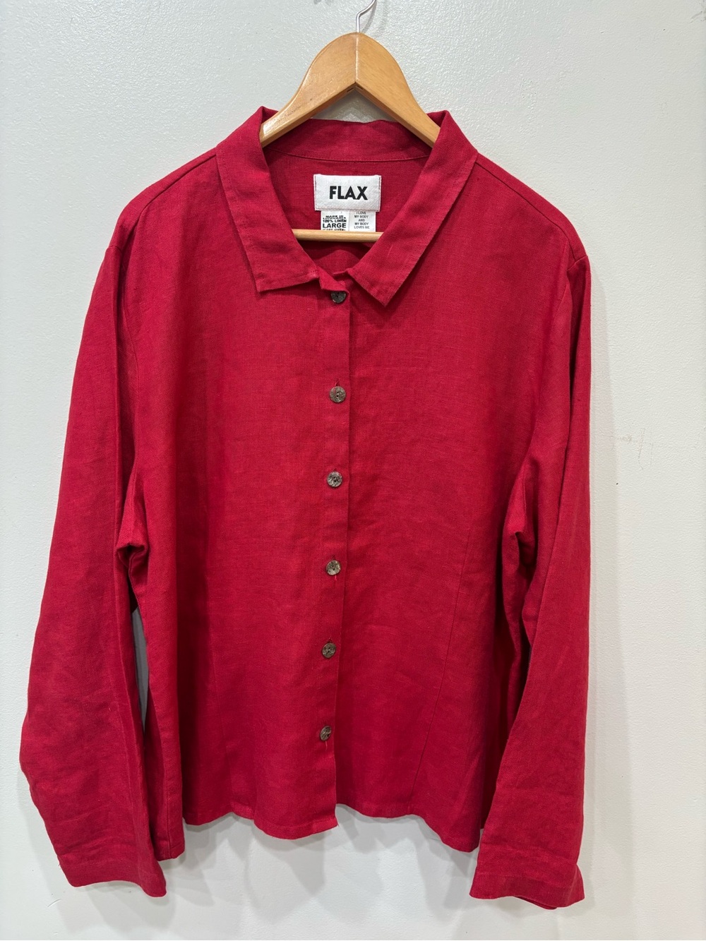 FLAX Linen Button Down Long Sleeve Red Shirt Women’s Size Large